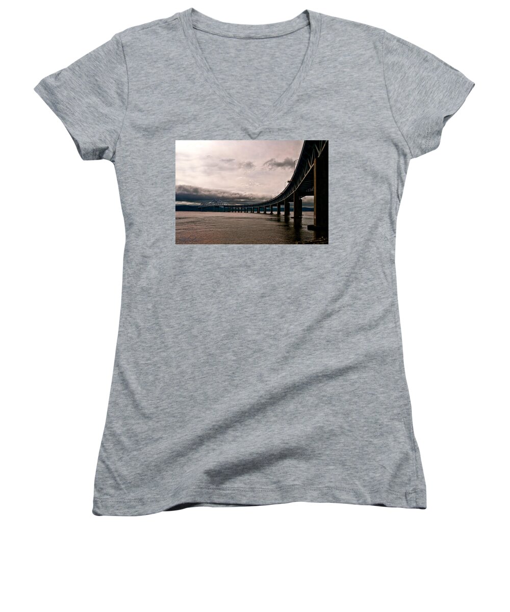 New York Women's V-Neck featuring the photograph Under the Tappan Zee by S Paul Sahm