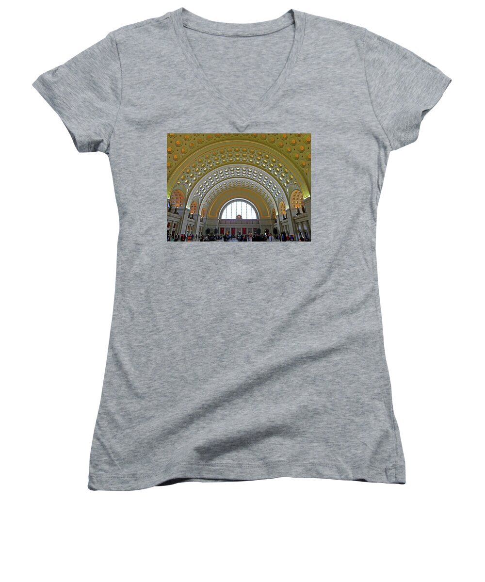  Union Station Women's V-Neck featuring the photograph Union Station 12 by Ron Kandt