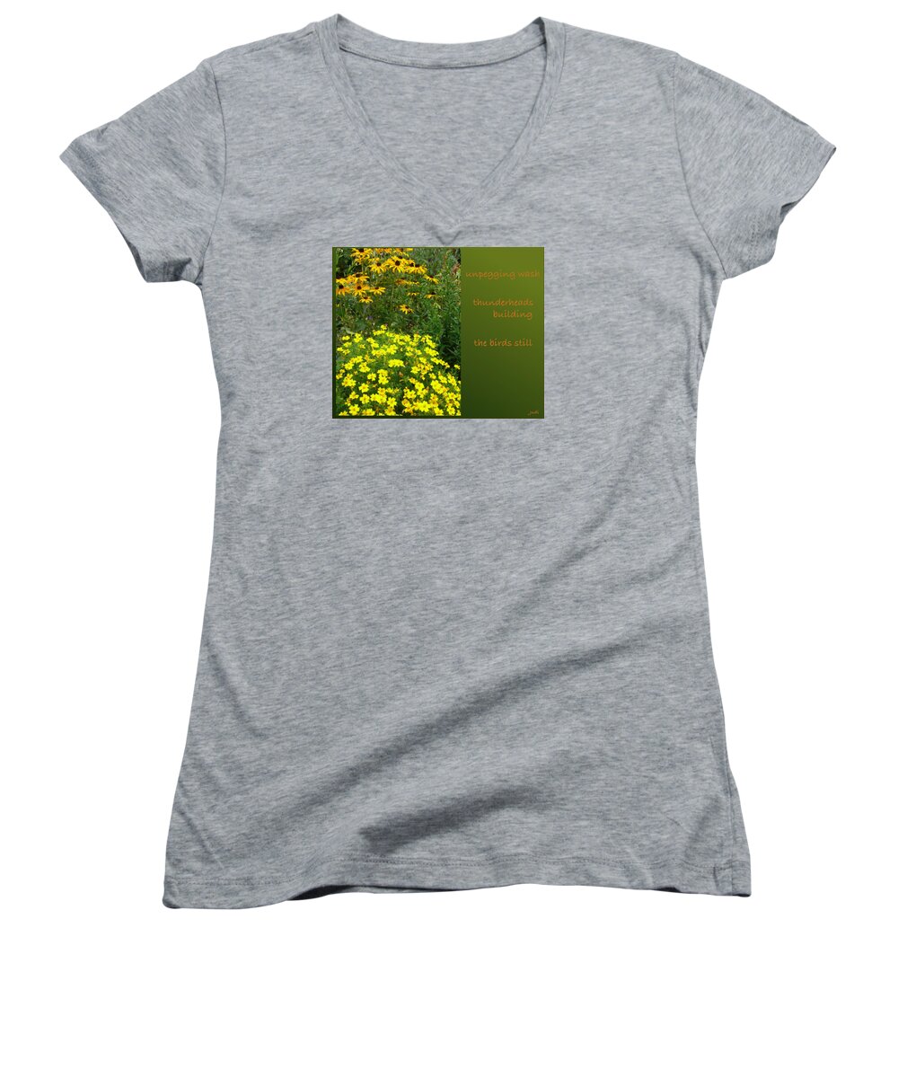 Poem Women's V-Neck featuring the digital art Unpegging Wash Haiga by Judi and Don Hall