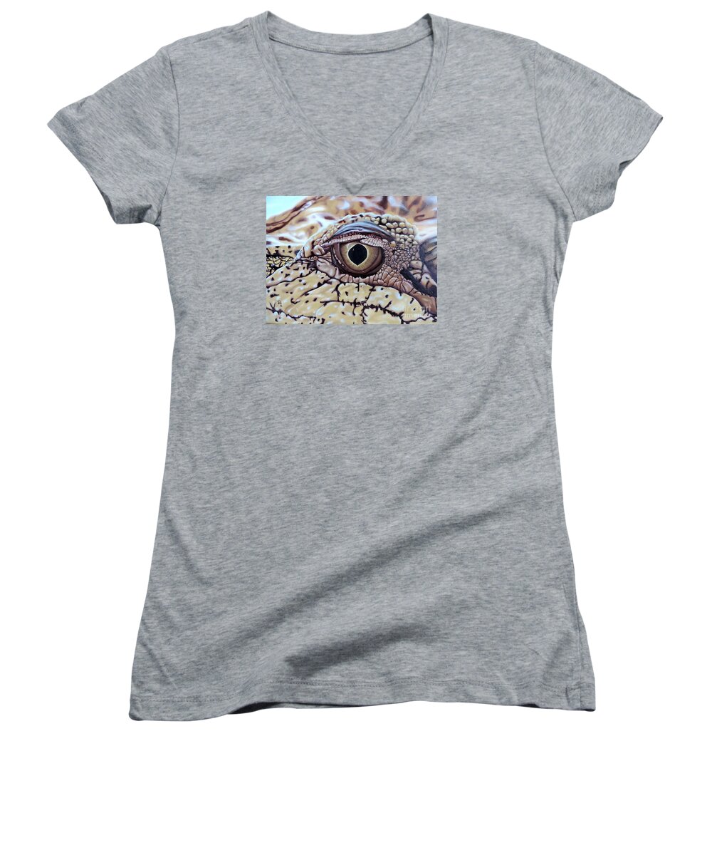 Reptiles Women's V-Neck featuring the painting Up Closn 'n'Personal by Dianna Lewis
