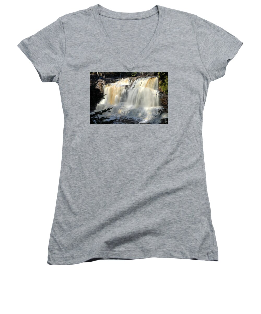 Gooseberry Falls State Park Women's V-Neck featuring the photograph Upper Falls Gooseberry River by Larry Ricker