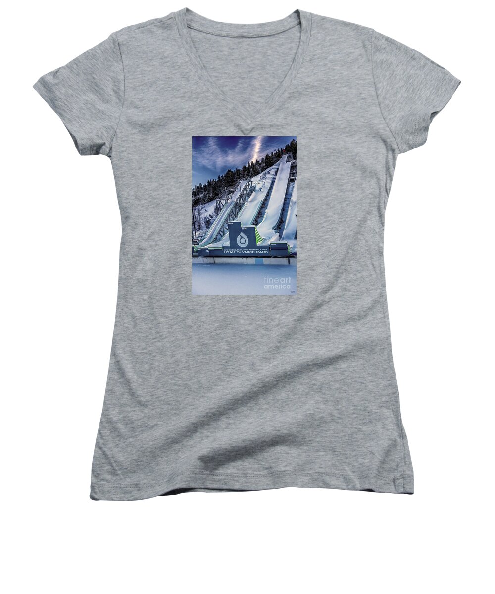 Utah Women's V-Neck featuring the photograph Utah Olympic Park by David Millenheft