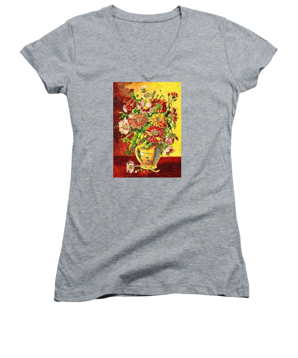 Flowers Women's V-Neck featuring the digital art Vase of Flowers by Charmaine Zoe