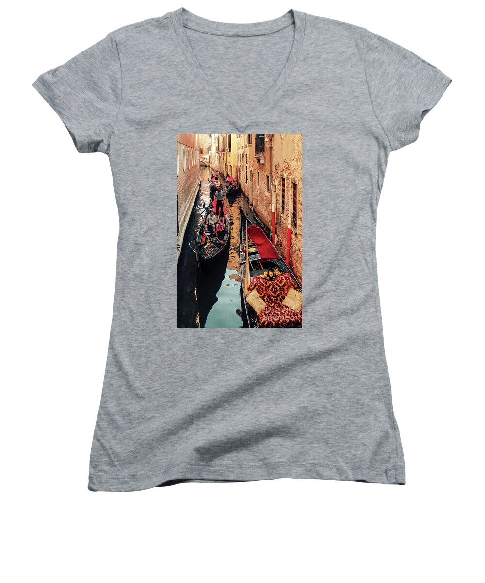 Venetian Women's V-Neck featuring the digital art Venetian Canal by Jackie MacNair