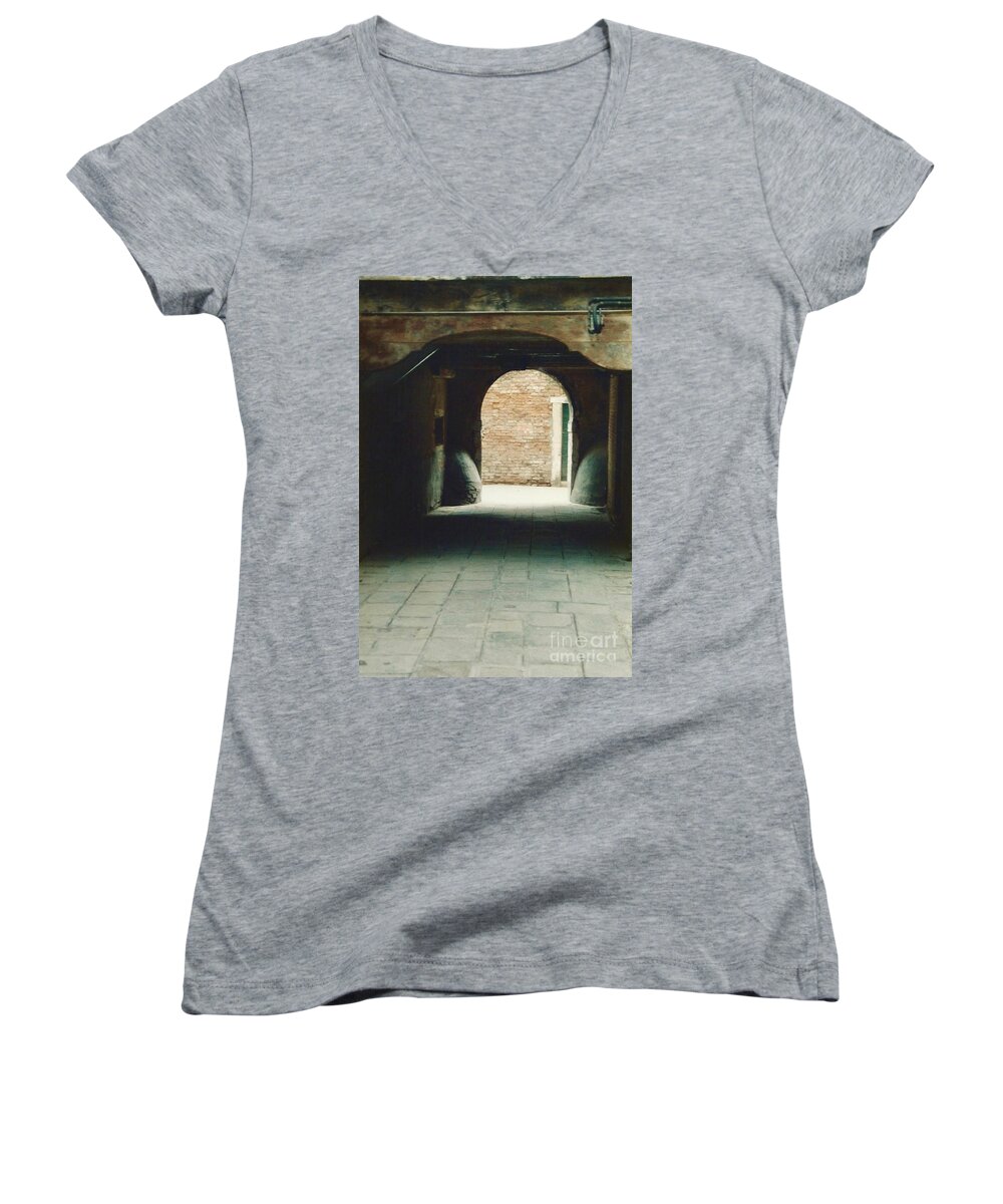 Venice Shadows Mysterious Women's V-Neck featuring the photograph Venice Arch by J Doyne Miller