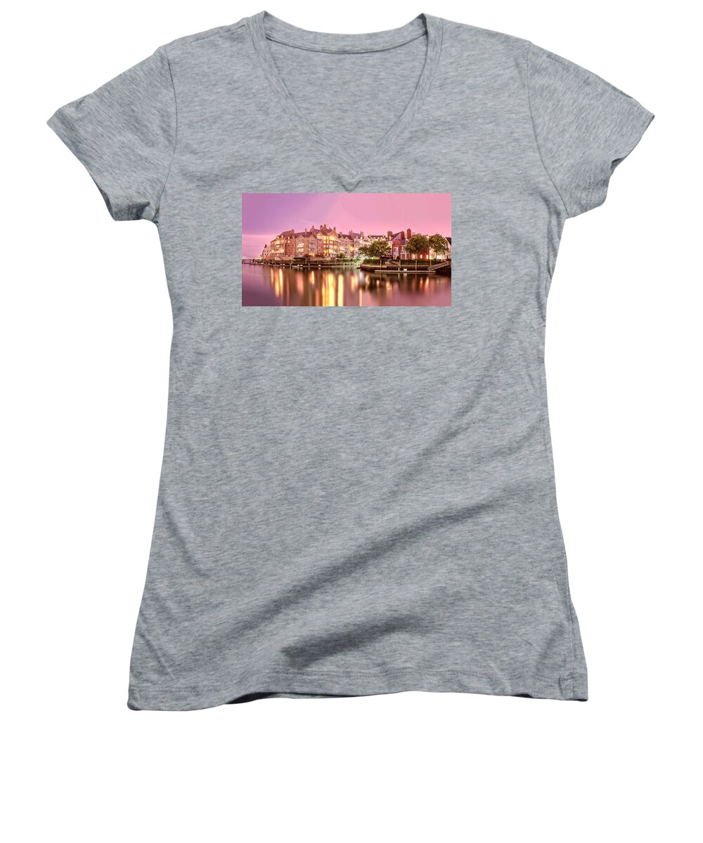 Usa Women's V-Neck featuring the photograph Venice of Jersey City by Val Black Russian Tourchin