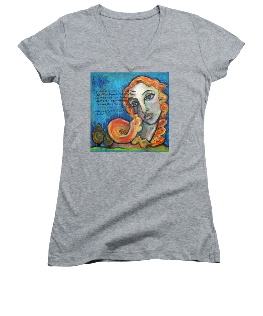 Venus Women's V-Neck featuring the painting Venus Lets Go by Laurie Maves ART