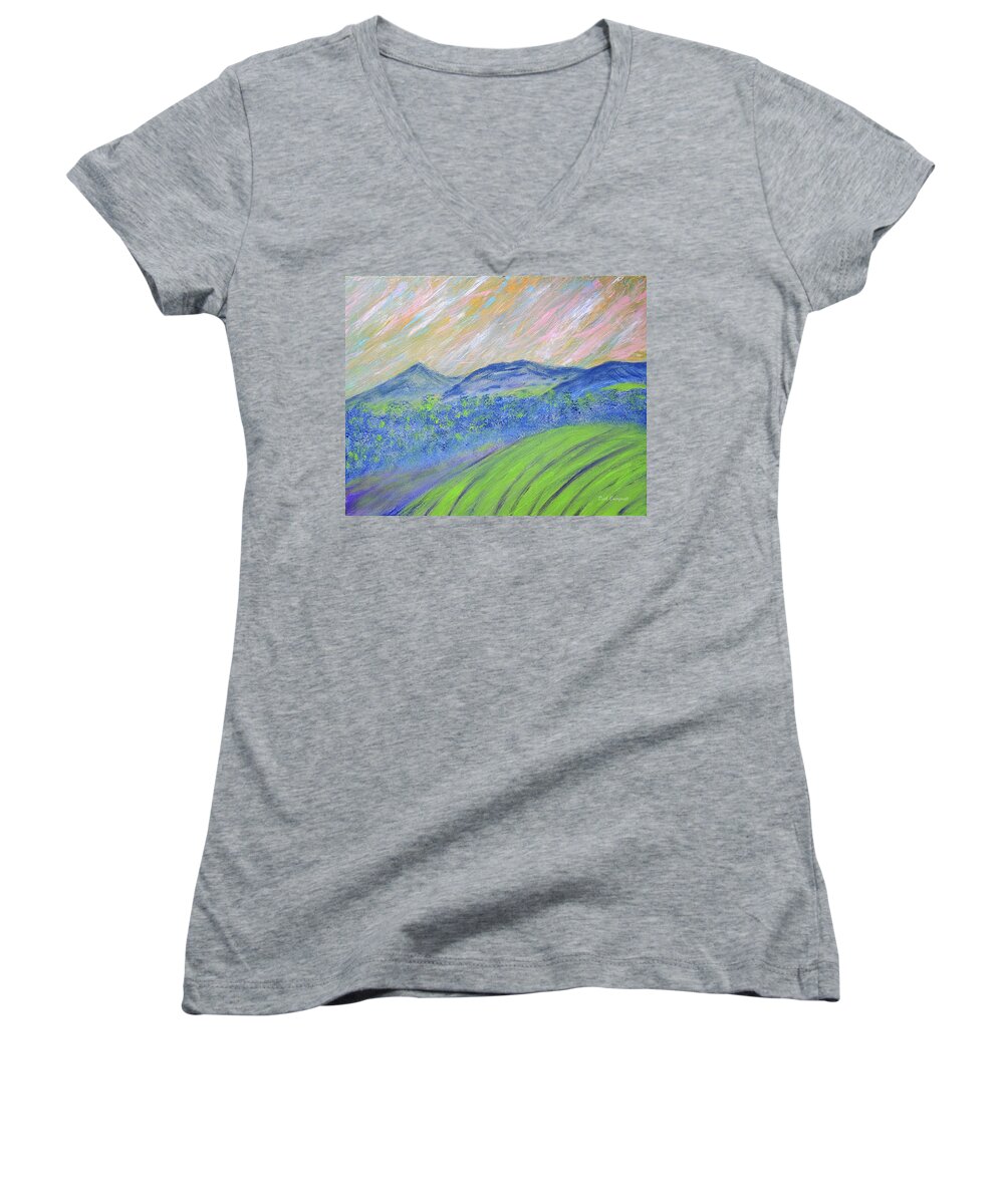 Mountains Women's V-Neck featuring the painting Vermont Scene by Dick Bourgault