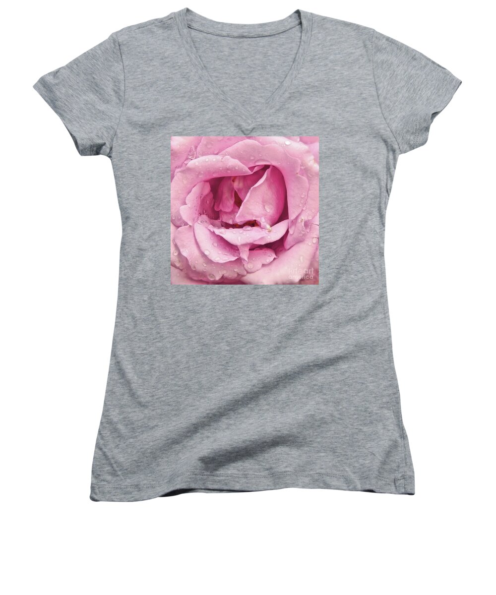 Rose-roses Women's V-Neck featuring the photograph Victorian Pink Rose Bloom by Scott Cameron