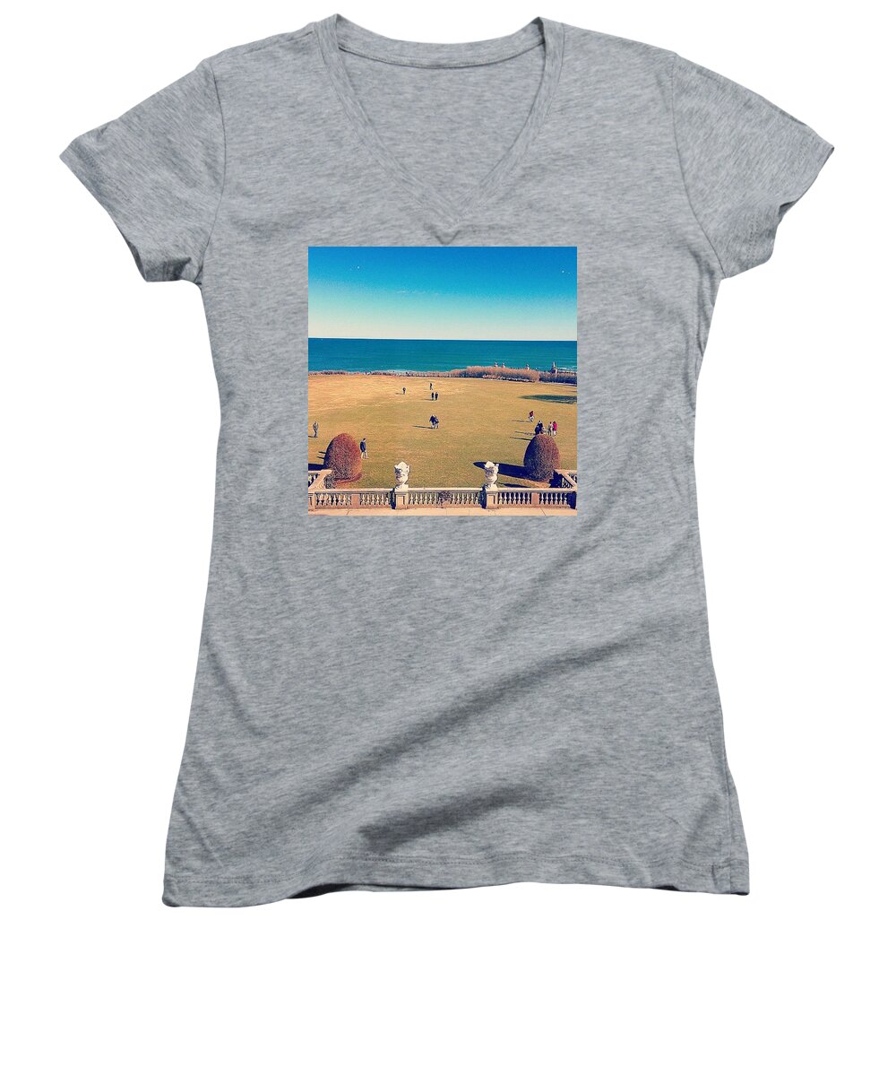 Breakers Women's V-Neck featuring the photograph Looking Out From The Gilded Age by Kate Arsenault 