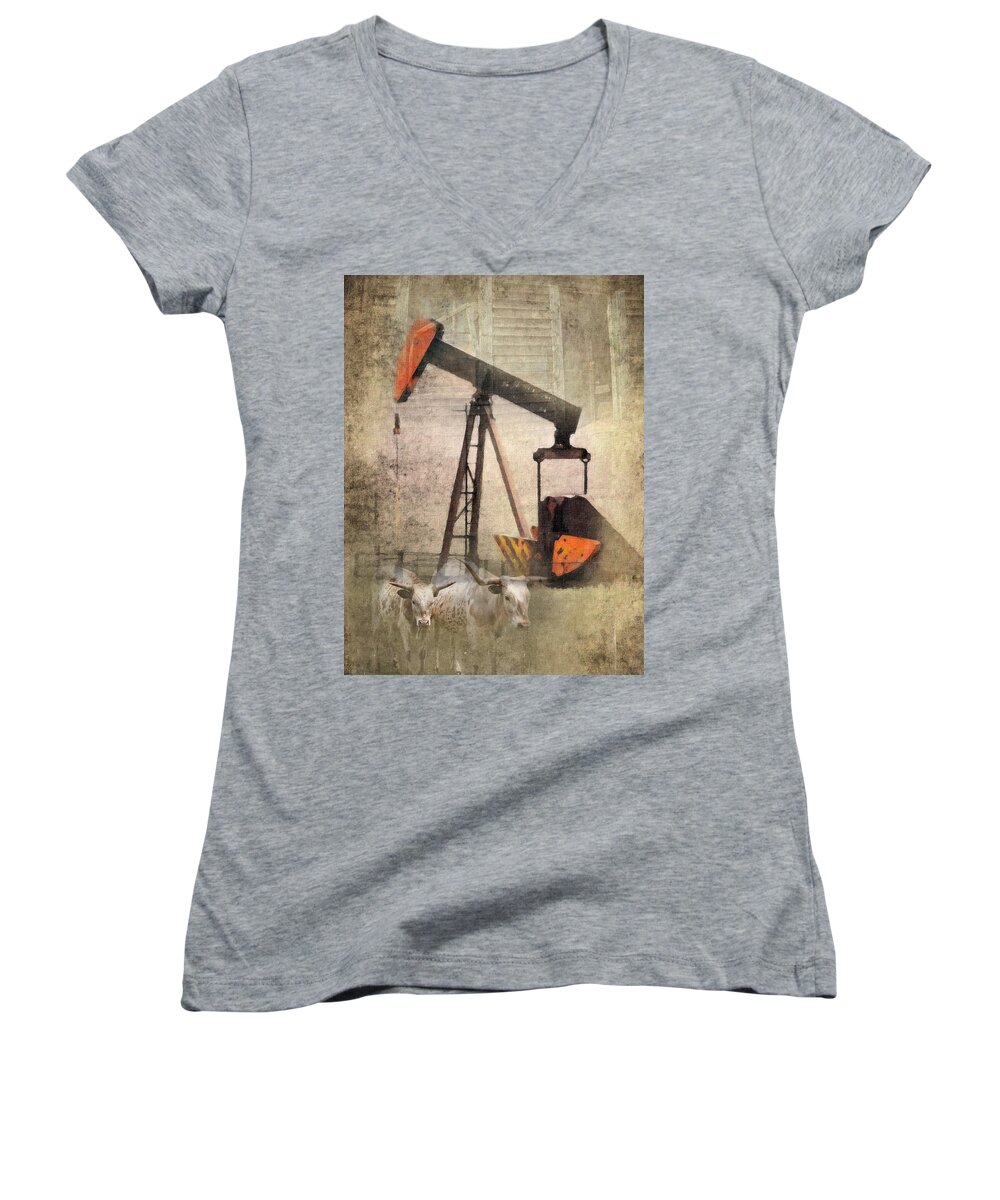 Oil Well Women's V-Neck featuring the photograph Vintage Enterprise by Betty LaRue