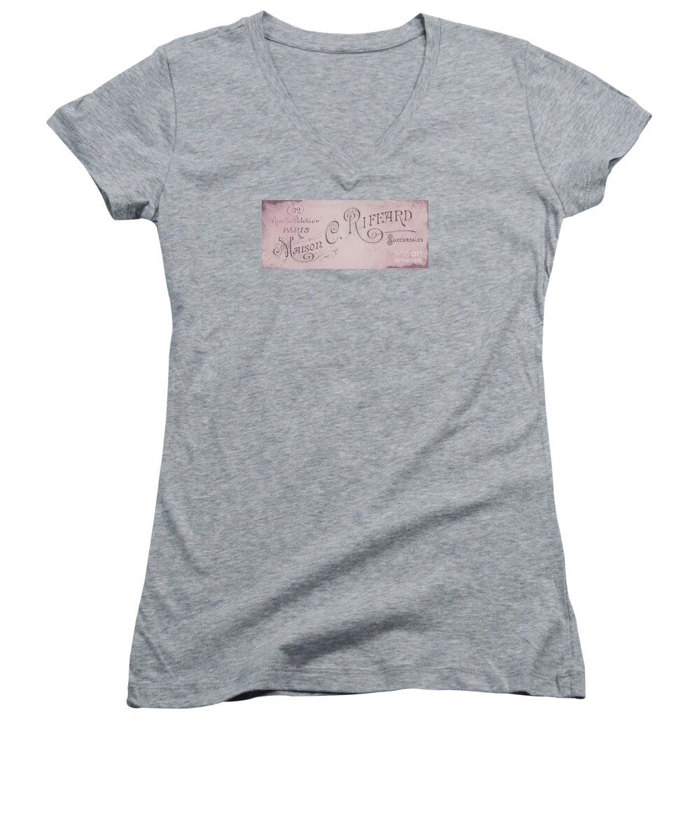 Paris Women's V-Neck featuring the painting Vintage Paris Pink Sign by Mindy Sommers