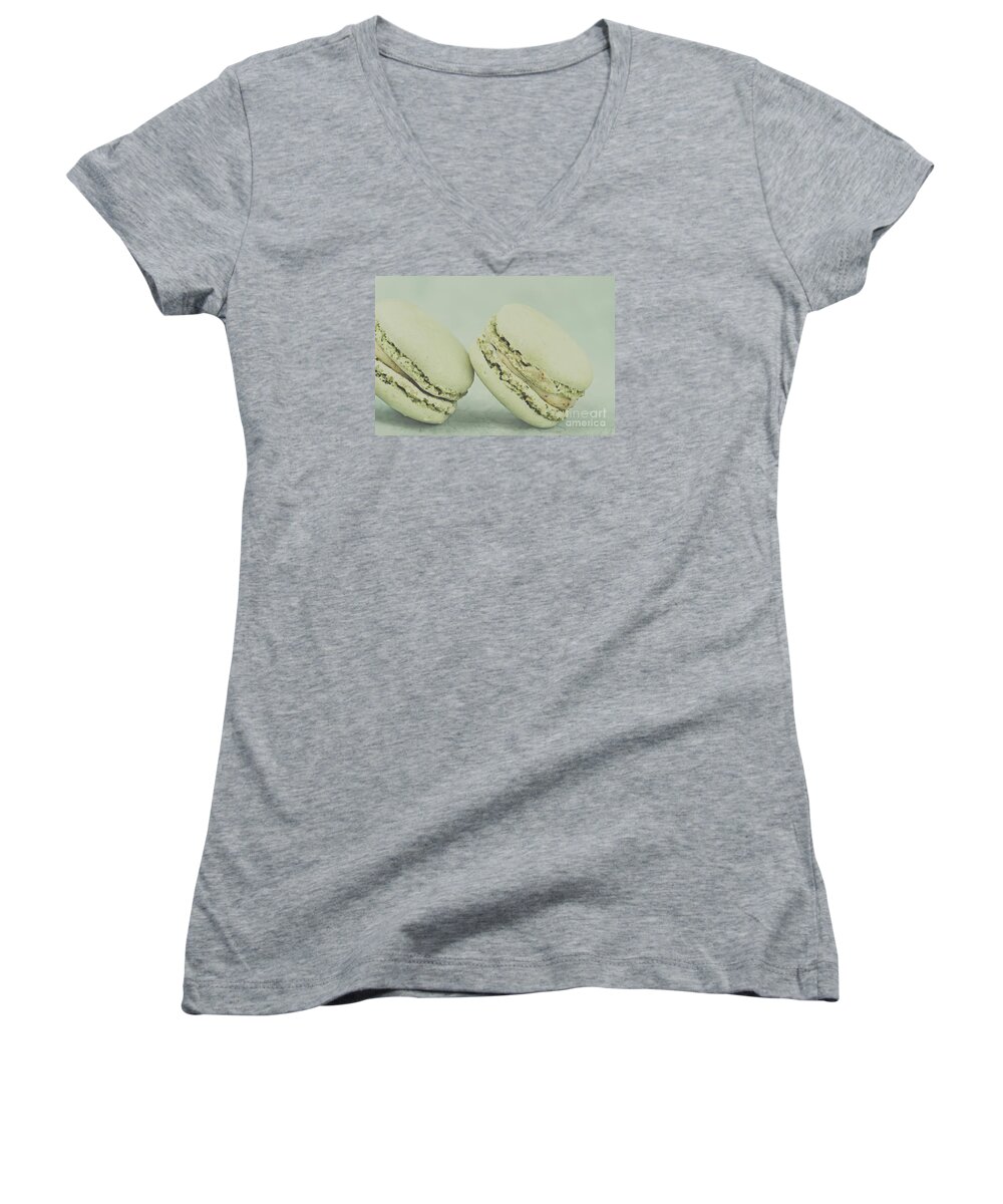 Macaron Women's V-Neck featuring the photograph Vintage Pistachio Macarons by Stephanie Frey