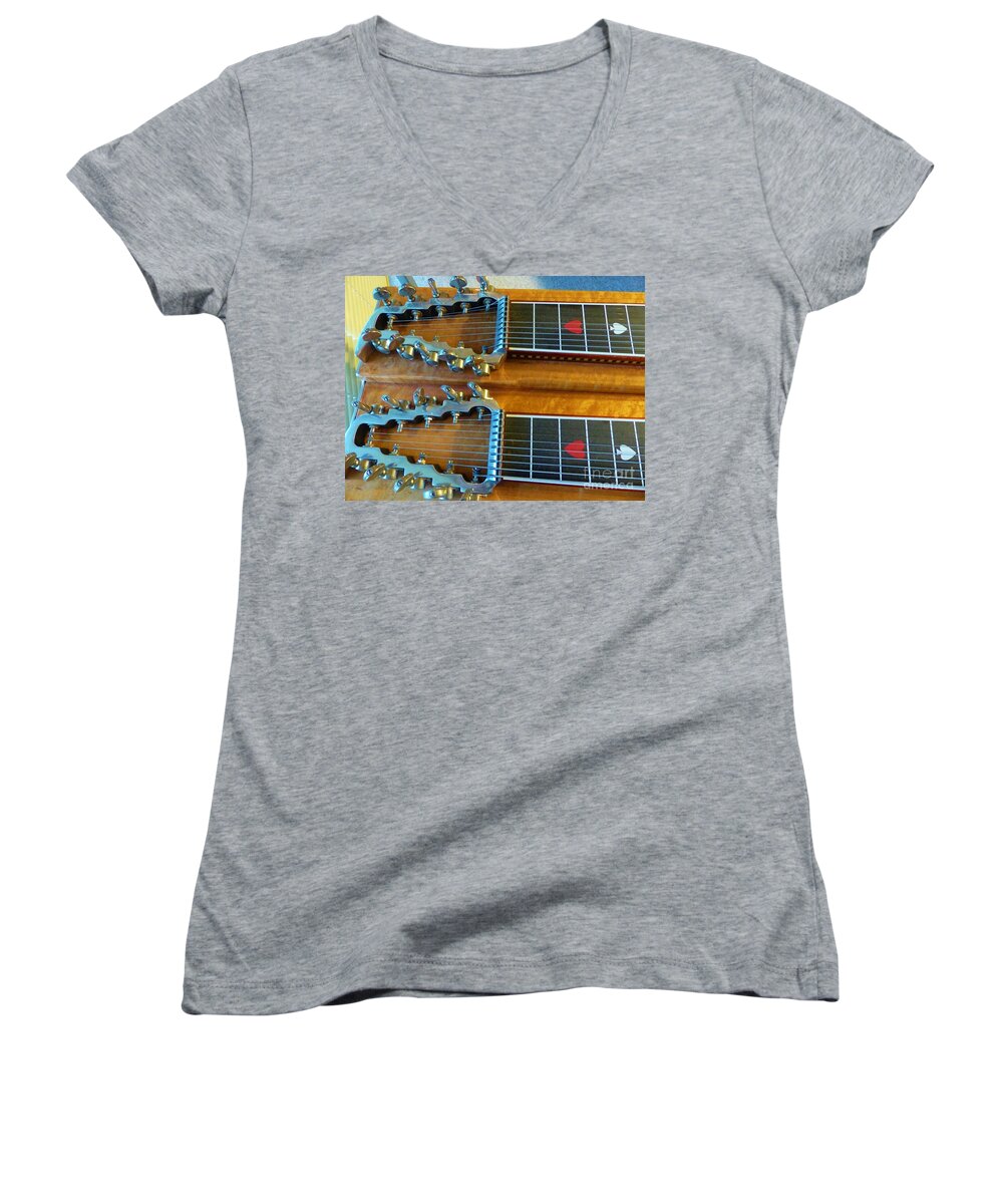 Vintage Unknown Maybe 1968 Women's V-Neck featuring the photograph Vintage Sho-Bud Pedal Steel by Rosanne Licciardi