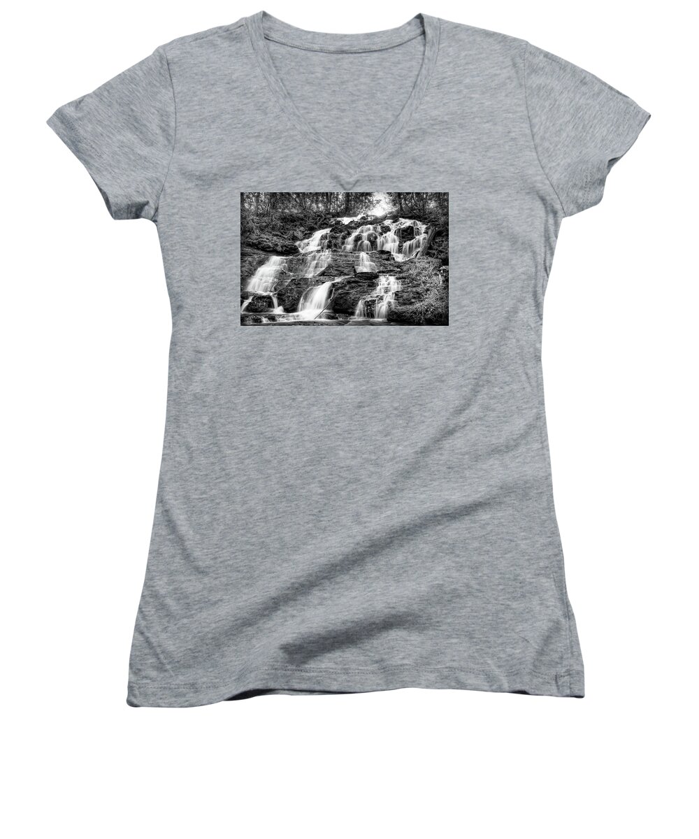 Vogel State Park Women's V-Neck featuring the photograph Vogel State Park Waterfall by Anna Rumiantseva