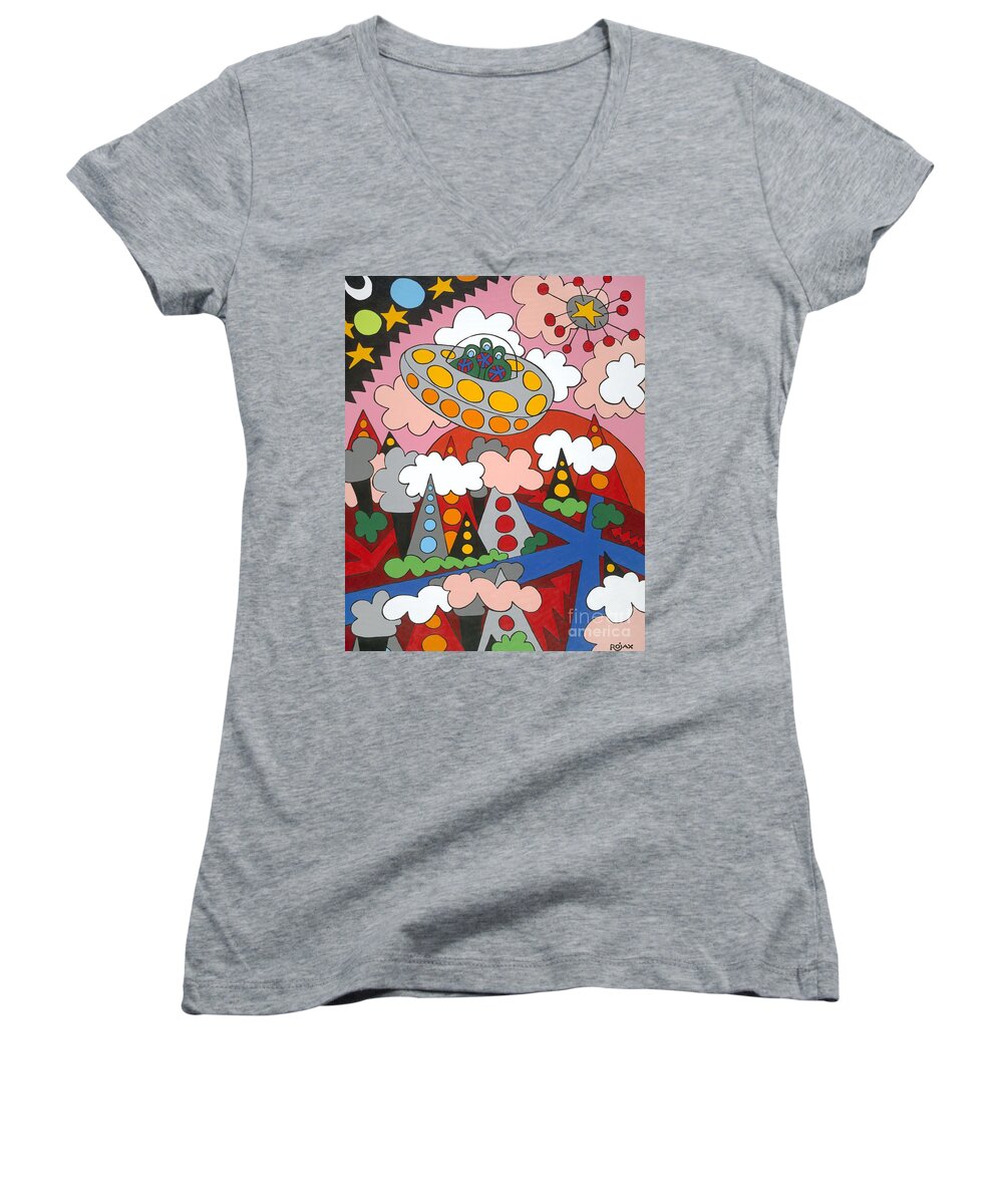Spaceship Women's V-Neck featuring the painting Voyager by Rojax Art