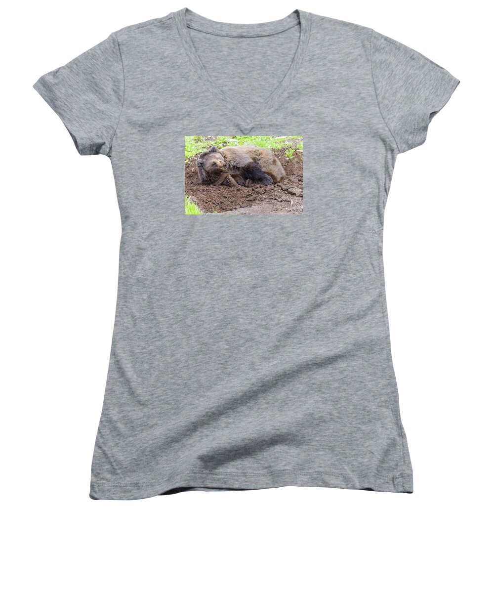 Wildlife. Brown Women's V-Neck featuring the photograph Waddya Want by Harold Piskiel