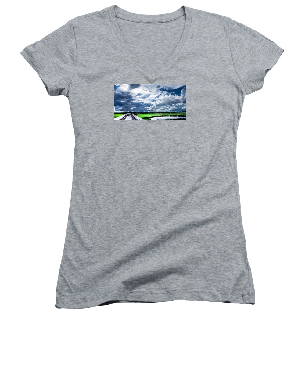 Coastal Blue Women's V-Neck featuring the photograph Walk With Me In The Sky by Karen Wiles