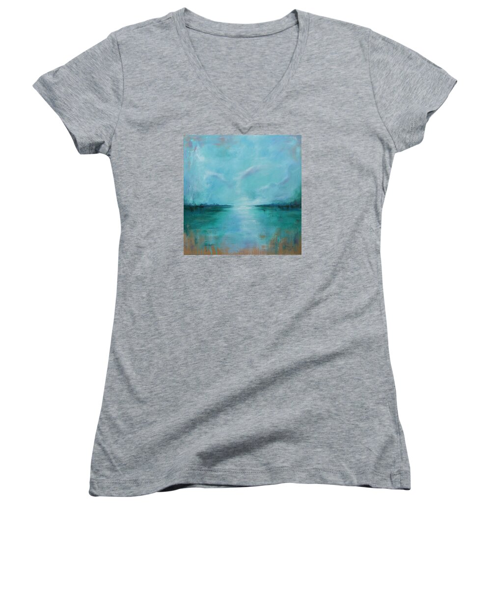 Landscape Women's V-Neck featuring the painting Wandering by Joanne Grant