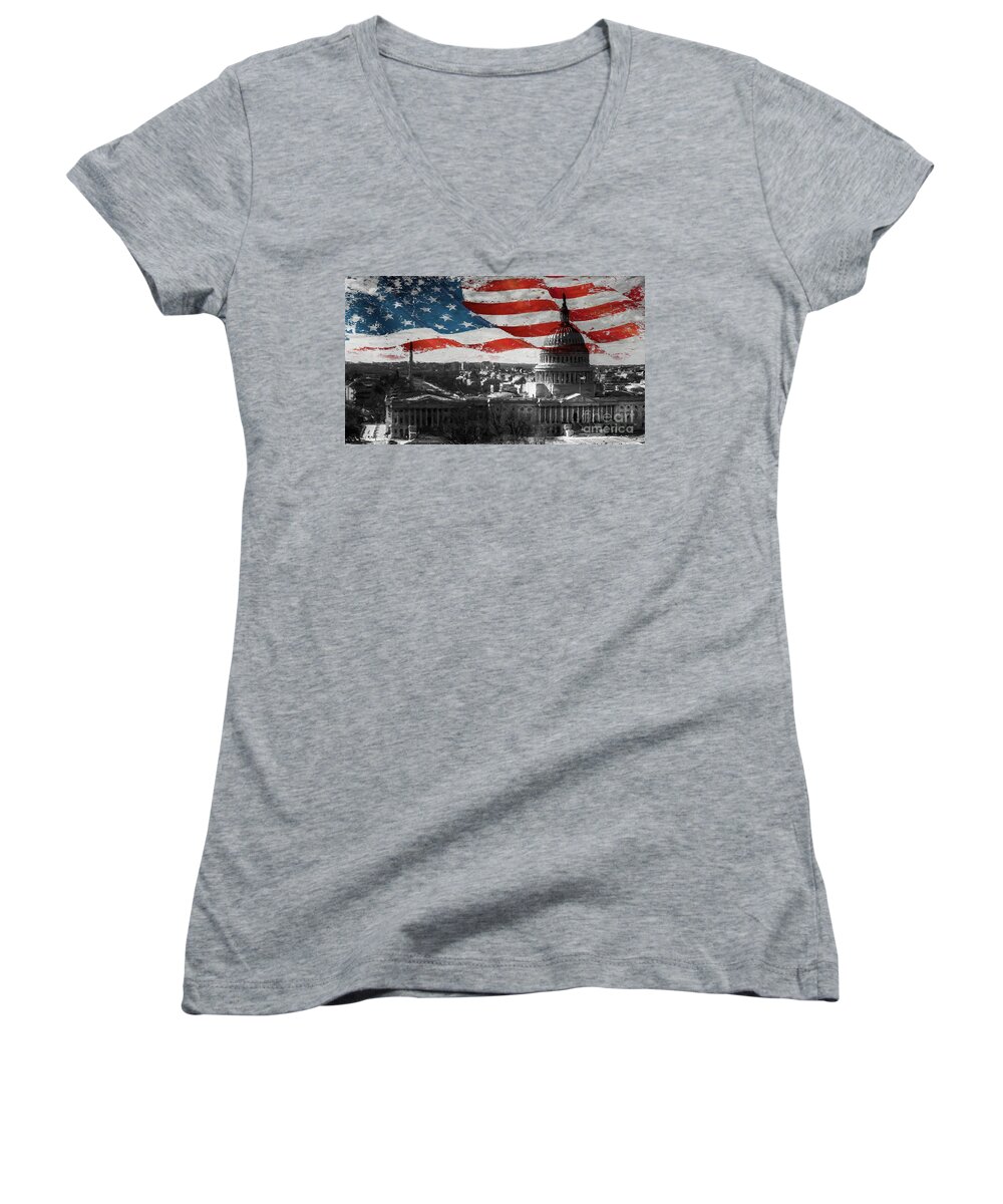 American Women's V-Neck featuring the painting Washington DC 56T by Gull G