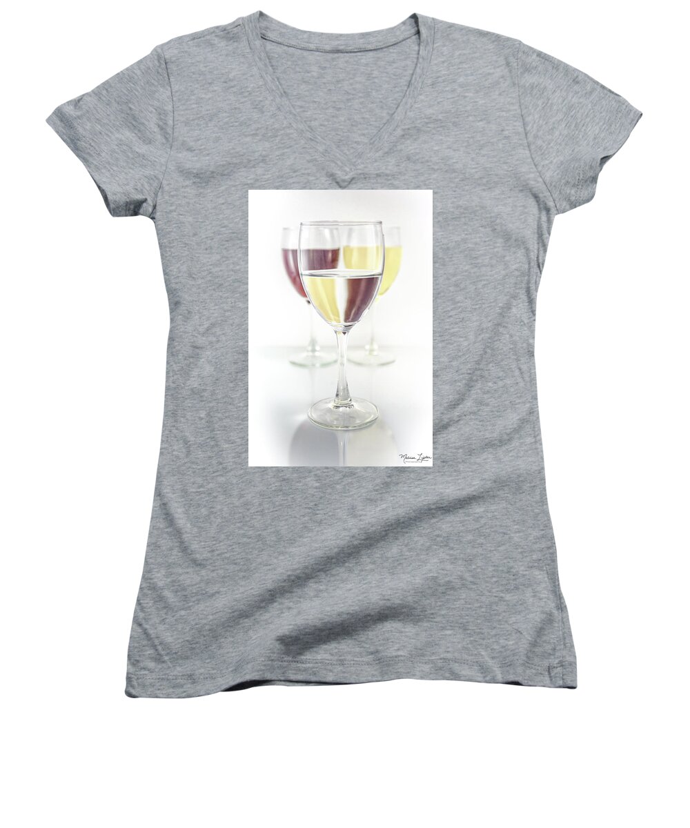  Women's V-Neck featuring the photograph Water Into Wine - with logo by Melissa Lipton