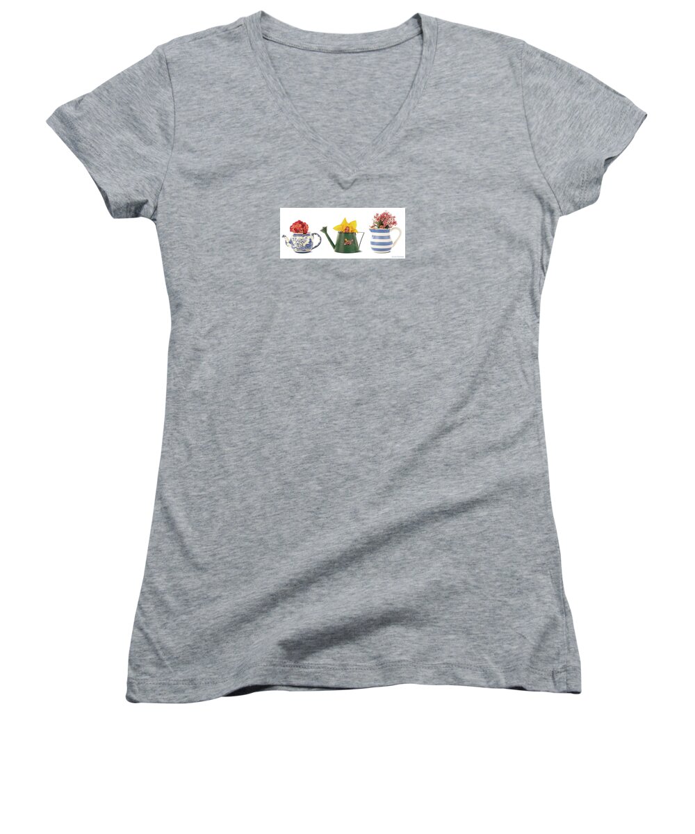 Watering Can Women's V-Neck featuring the photograph Watering Cans by Anne Geddes