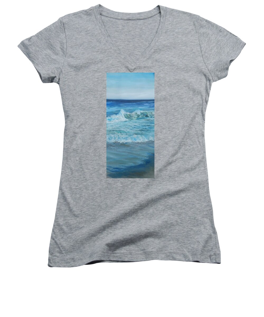 Wave Women's V-Neck featuring the painting Wave Break by Julie Garcia