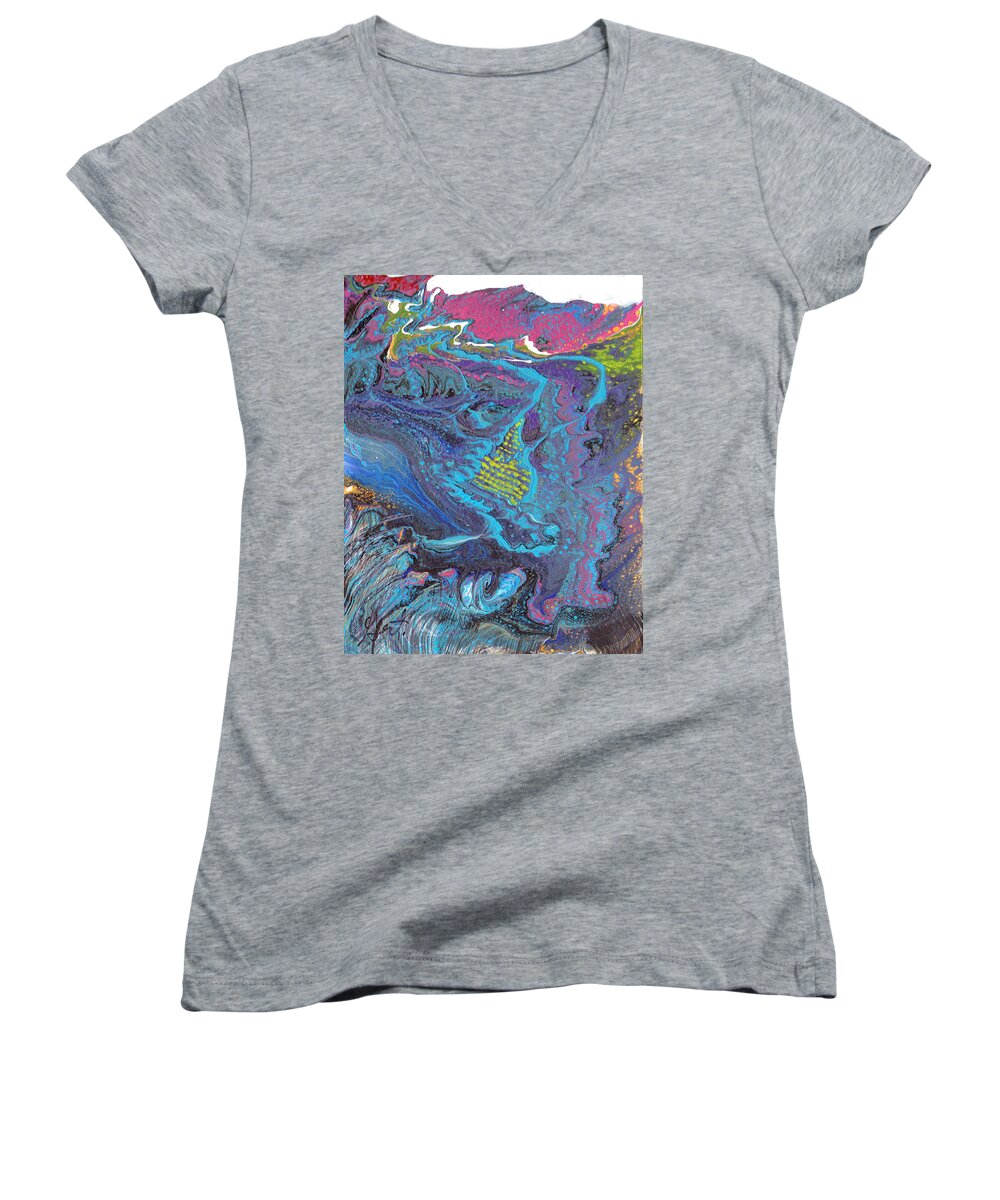 Mountains Women's V-Neck featuring the painting Way to Santa Fe by Gertrude Palmer