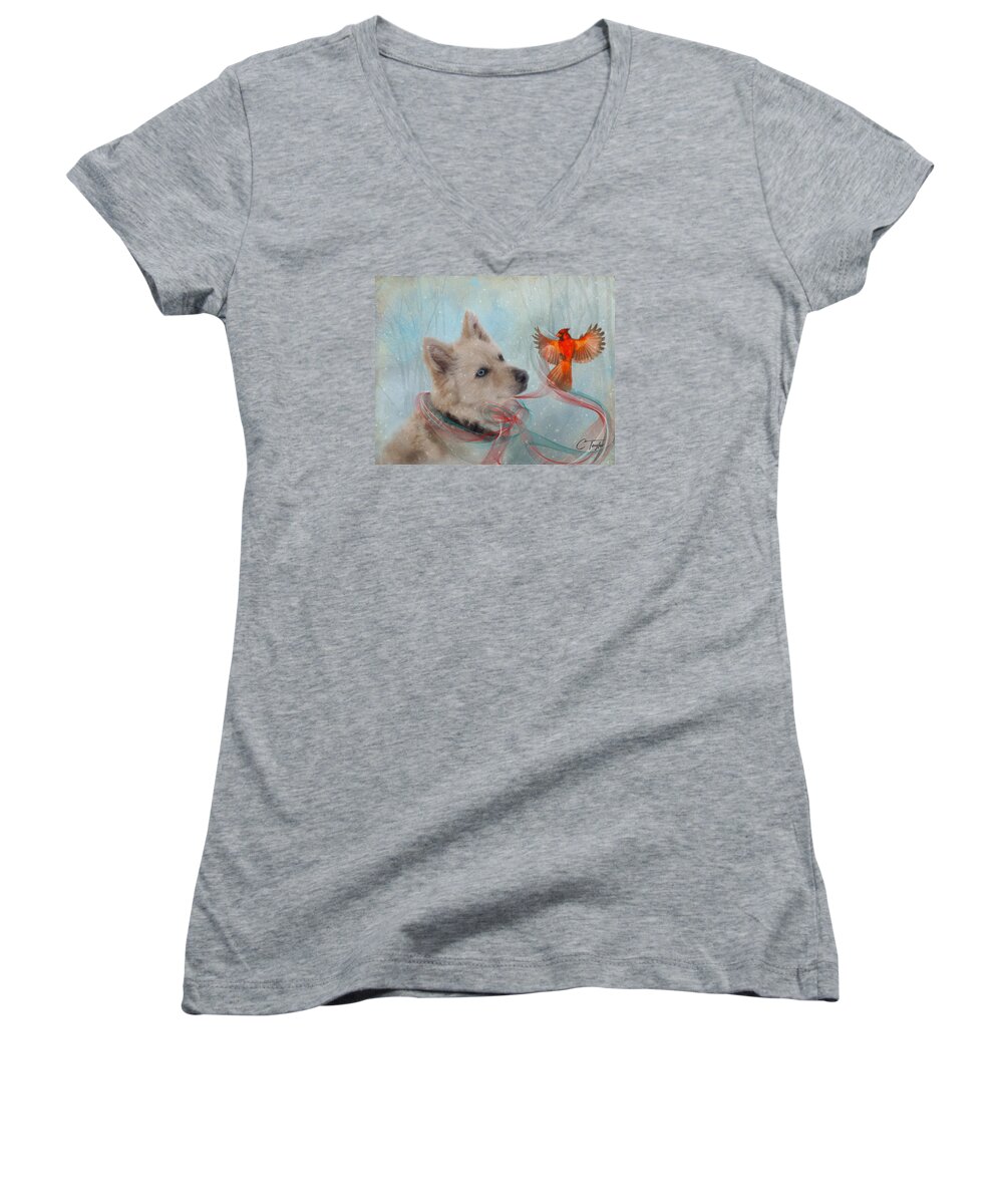 Dogs Women's V-Neck featuring the painting We Can All Get Along by Colleen Taylor