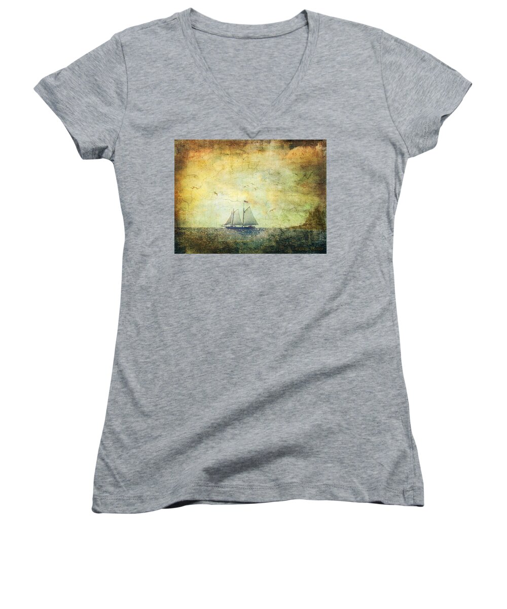 Sailing Women's V-Neck featuring the photograph We Shall Not Cease by Lianne Schneider