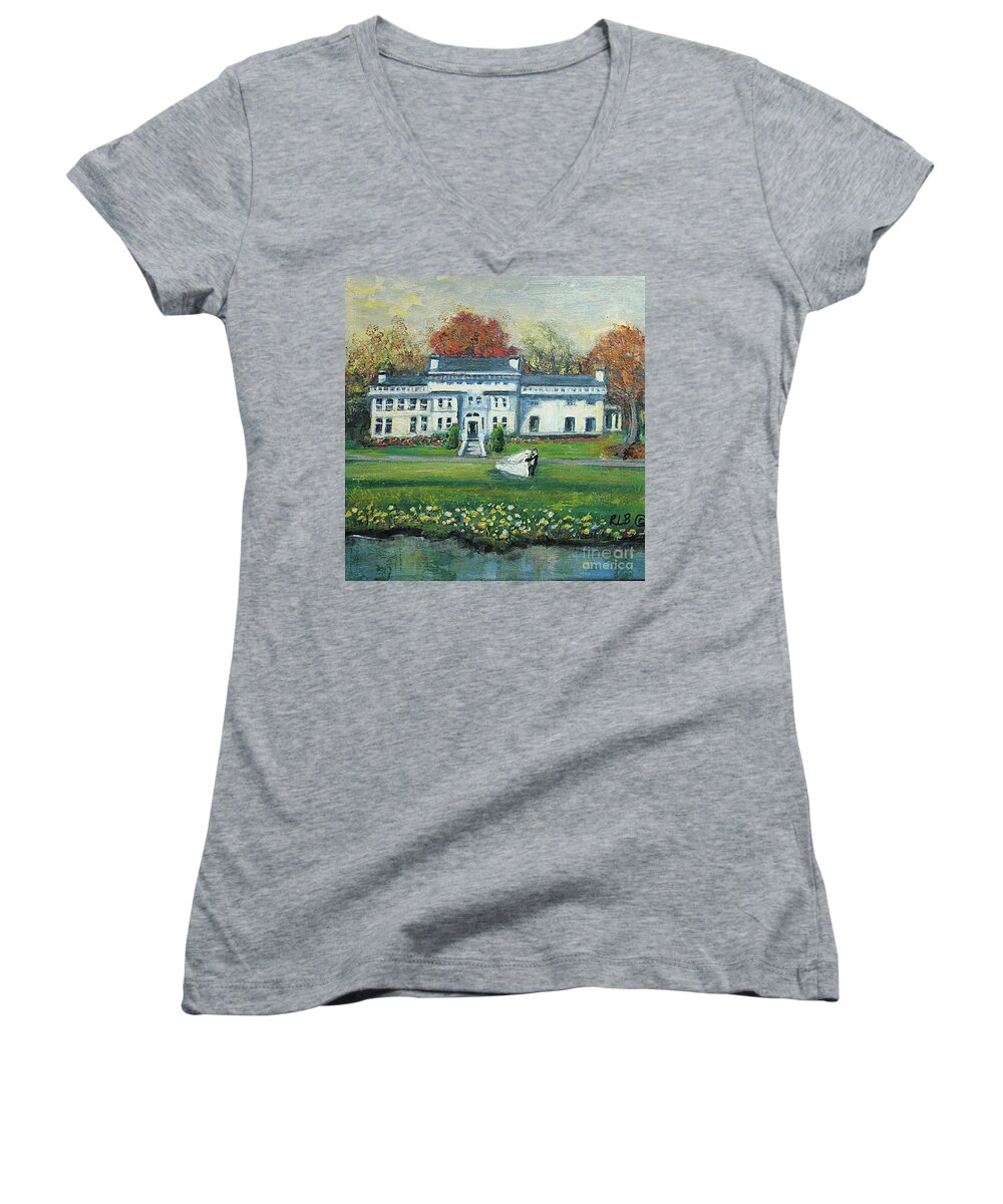 Wedding At Lyman Women's V-Neck featuring the painting Wedding at the Lyman Estate by Rita Brown