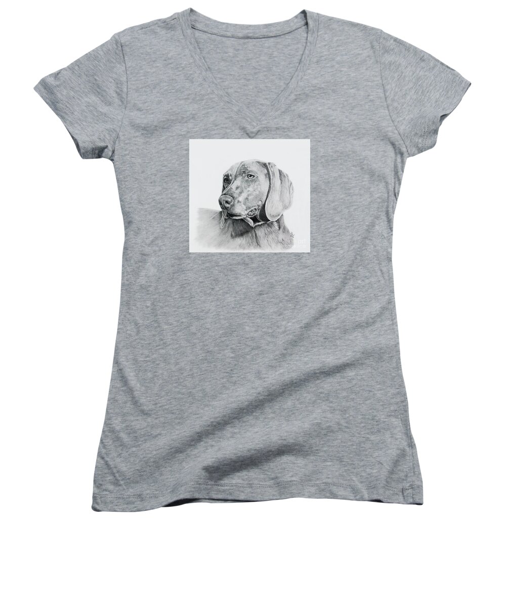 Dog Women's V-Neck featuring the drawing Weimaraner by Terri Mills