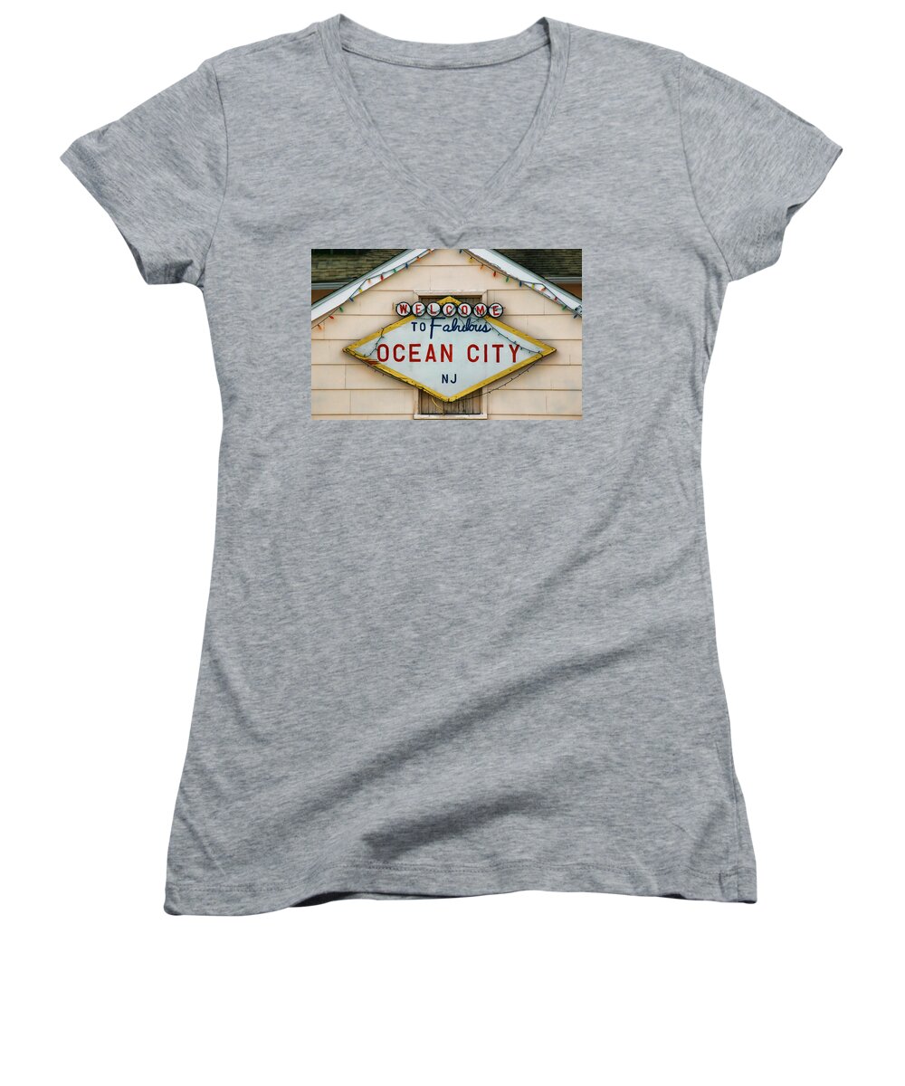 Ocean City Women's V-Neck featuring the photograph Welcome to Fabulous Ocean City N J by Allen Beatty