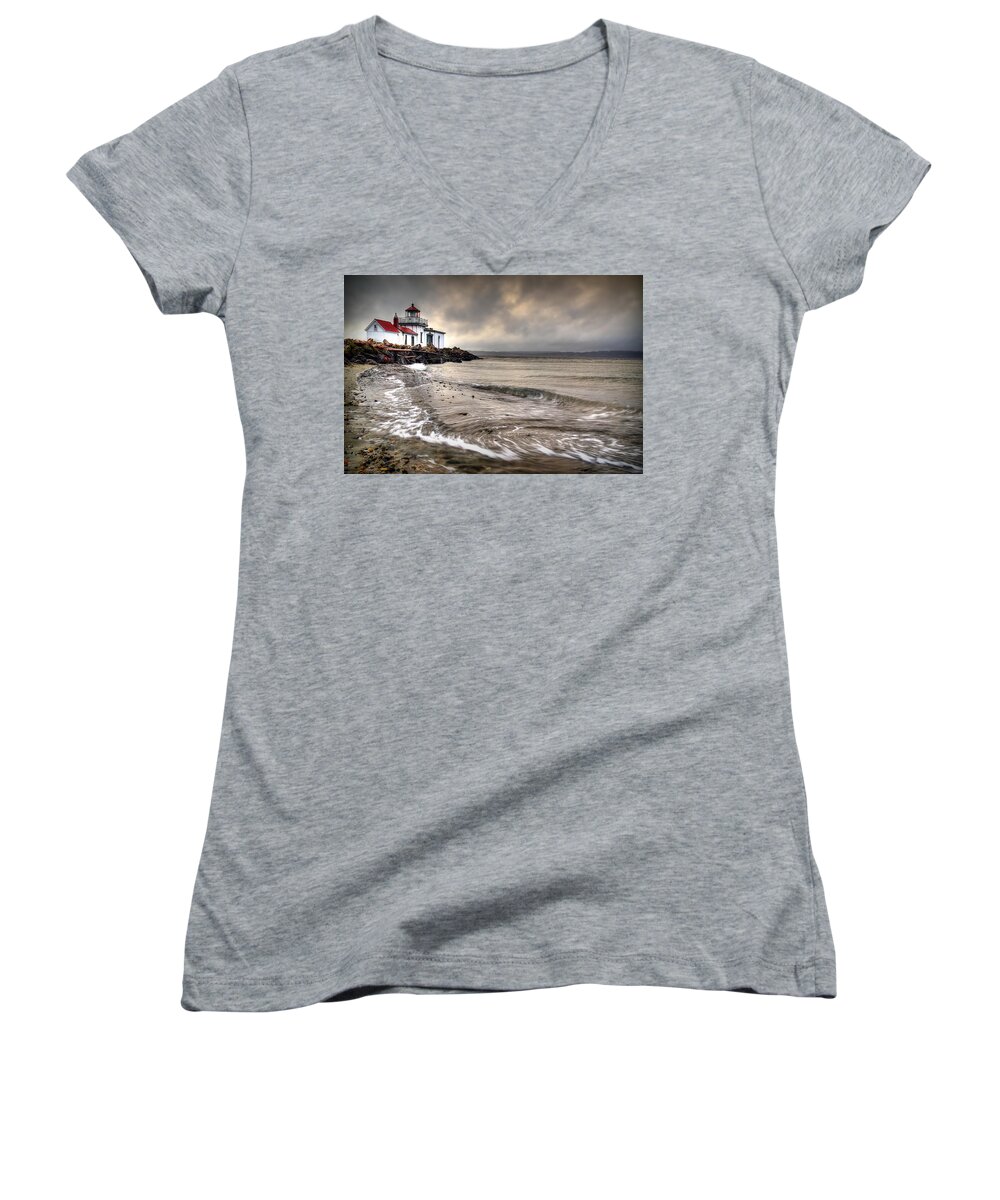 West Point Light House Women's V-Neck featuring the photograph West Point Light House by Ryan Smith