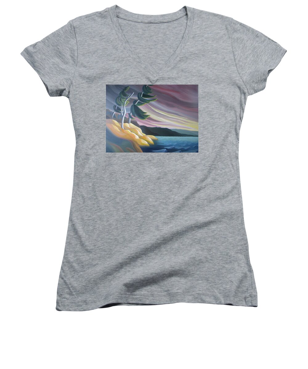 Group Of Seven Women's V-Neck featuring the painting West Wind by Barbel Smith