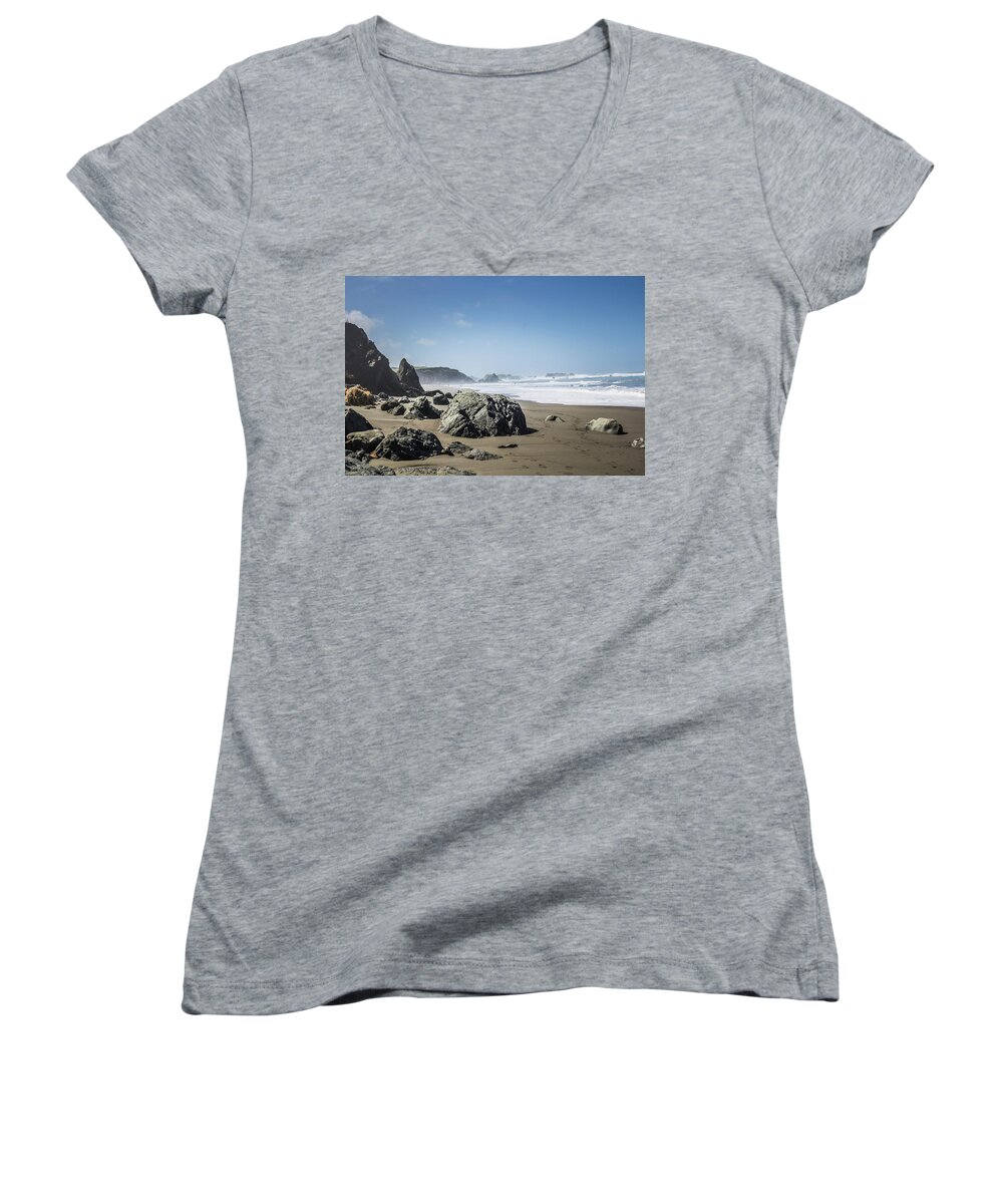 Northern California Women's V-Neck featuring the photograph Westport Beach by Elaine Webster