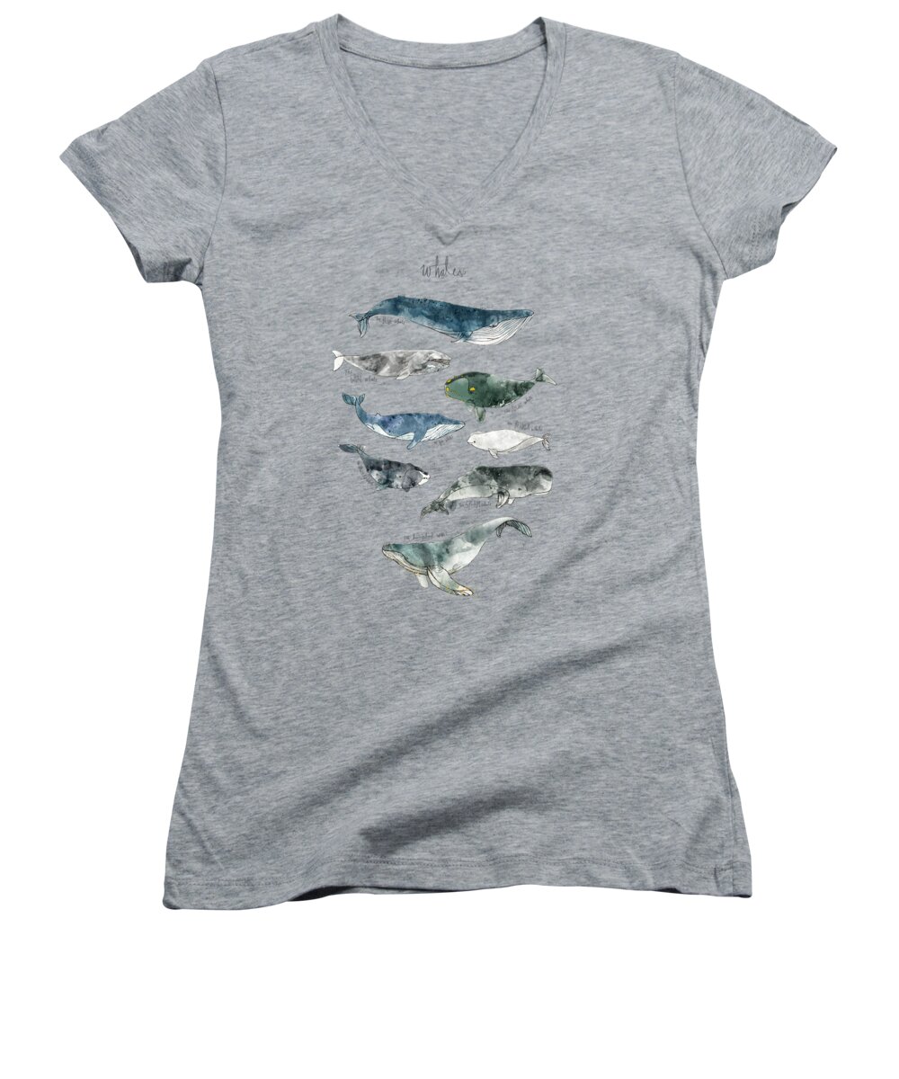 #faatoppicks Women's V-Neck featuring the painting Whales by Amy Hamilton