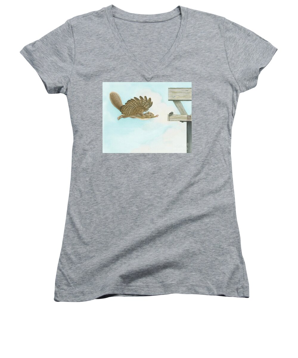 Squirrel Women's V-Neck featuring the mixed media When Squirrels Dream by Melissa A Benson