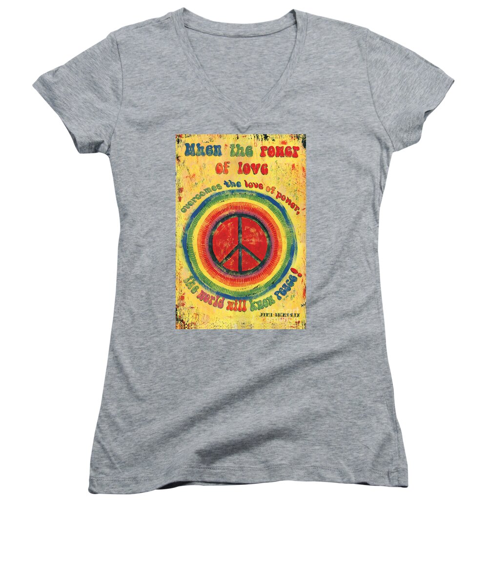 Love Women's V-Neck featuring the painting When the Power of Love by Debbie DeWitt