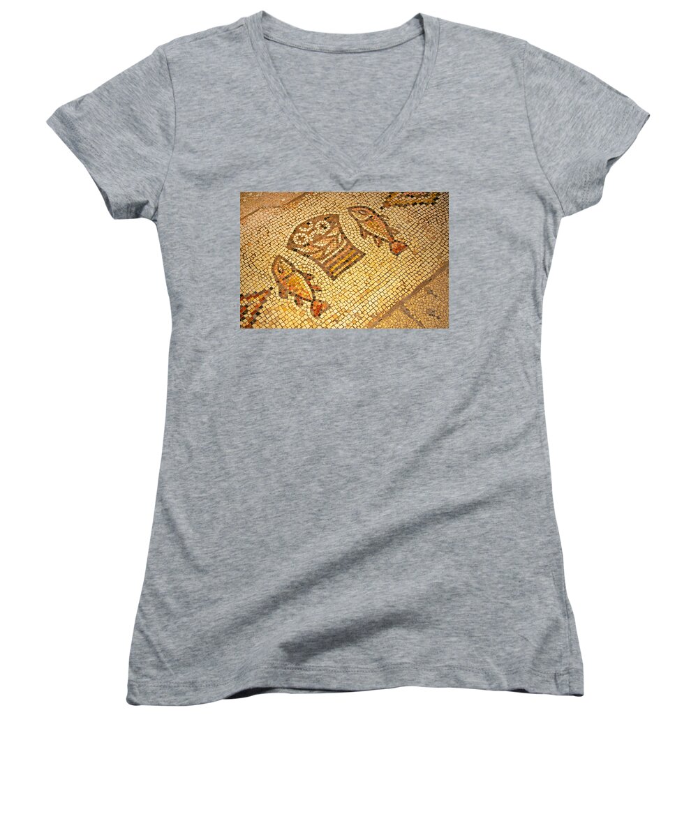 Holy Land Women's V-Neck featuring the photograph Where Jesus Fed the Multitudes by Buddy Mays