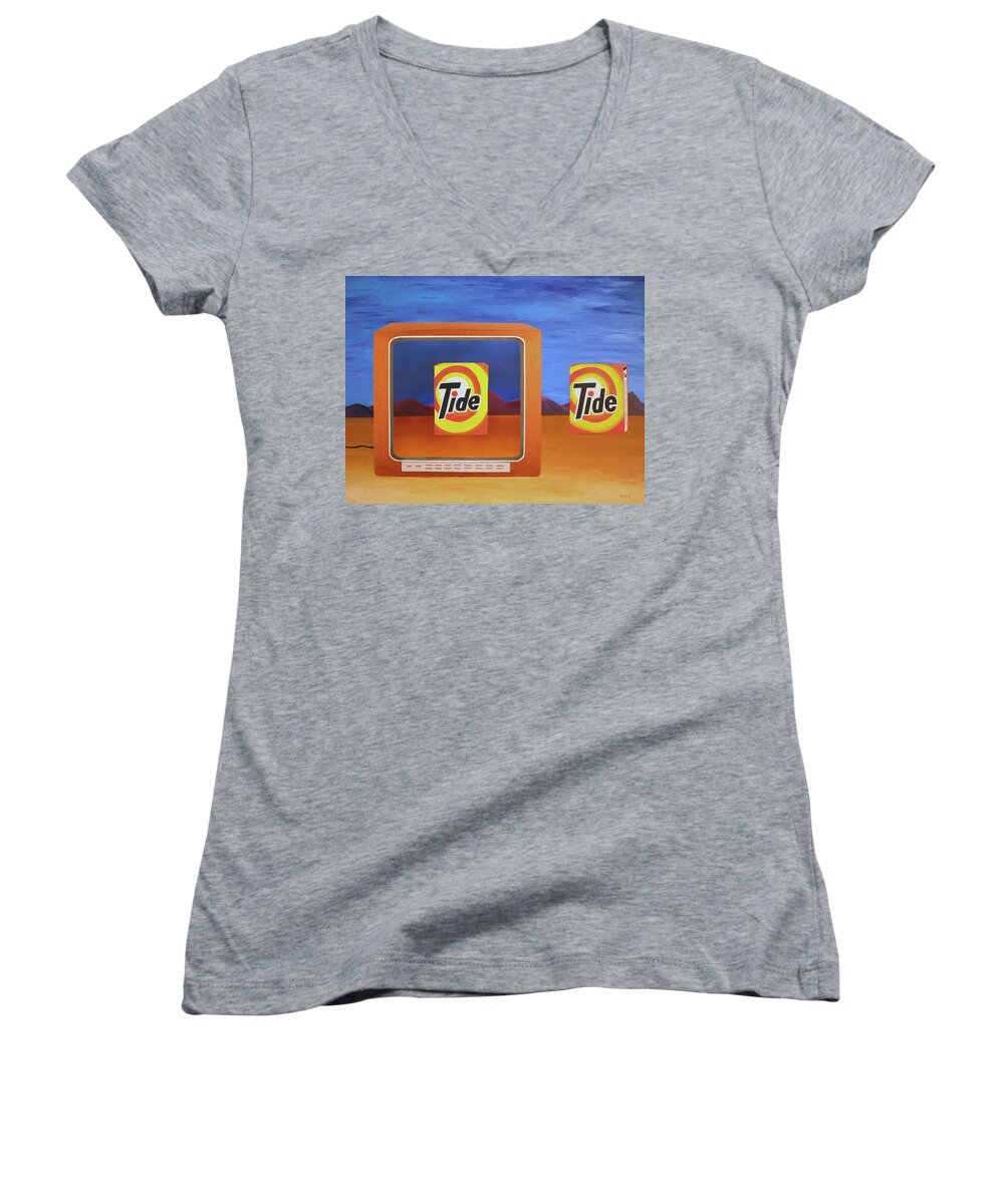 Surrealism Women's V-Neck featuring the painting Which Is Better? by Thomas Blood