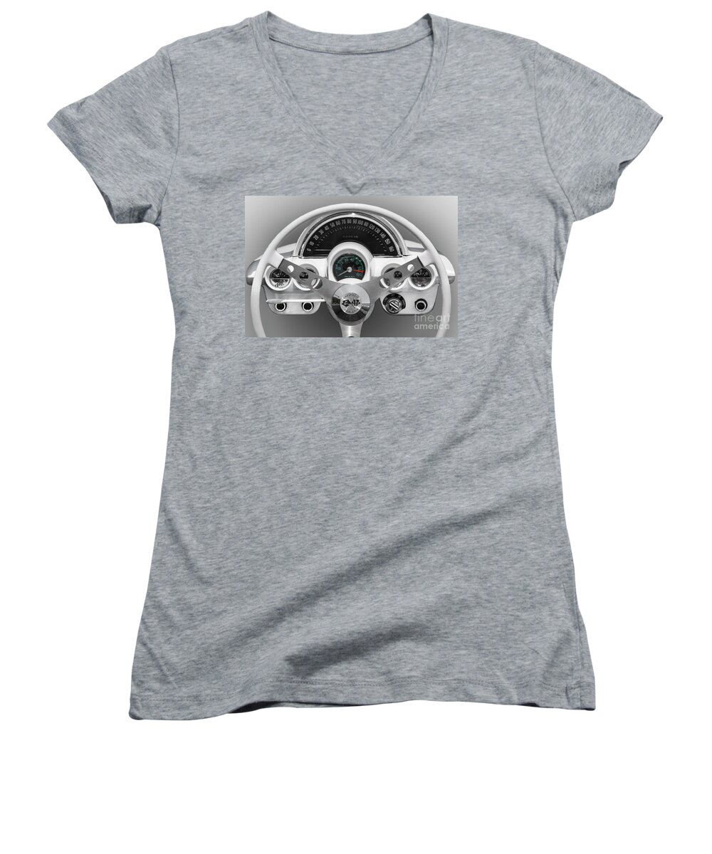 Corvette Women's V-Neck featuring the photograph White C1 Dash by Dennis Hedberg