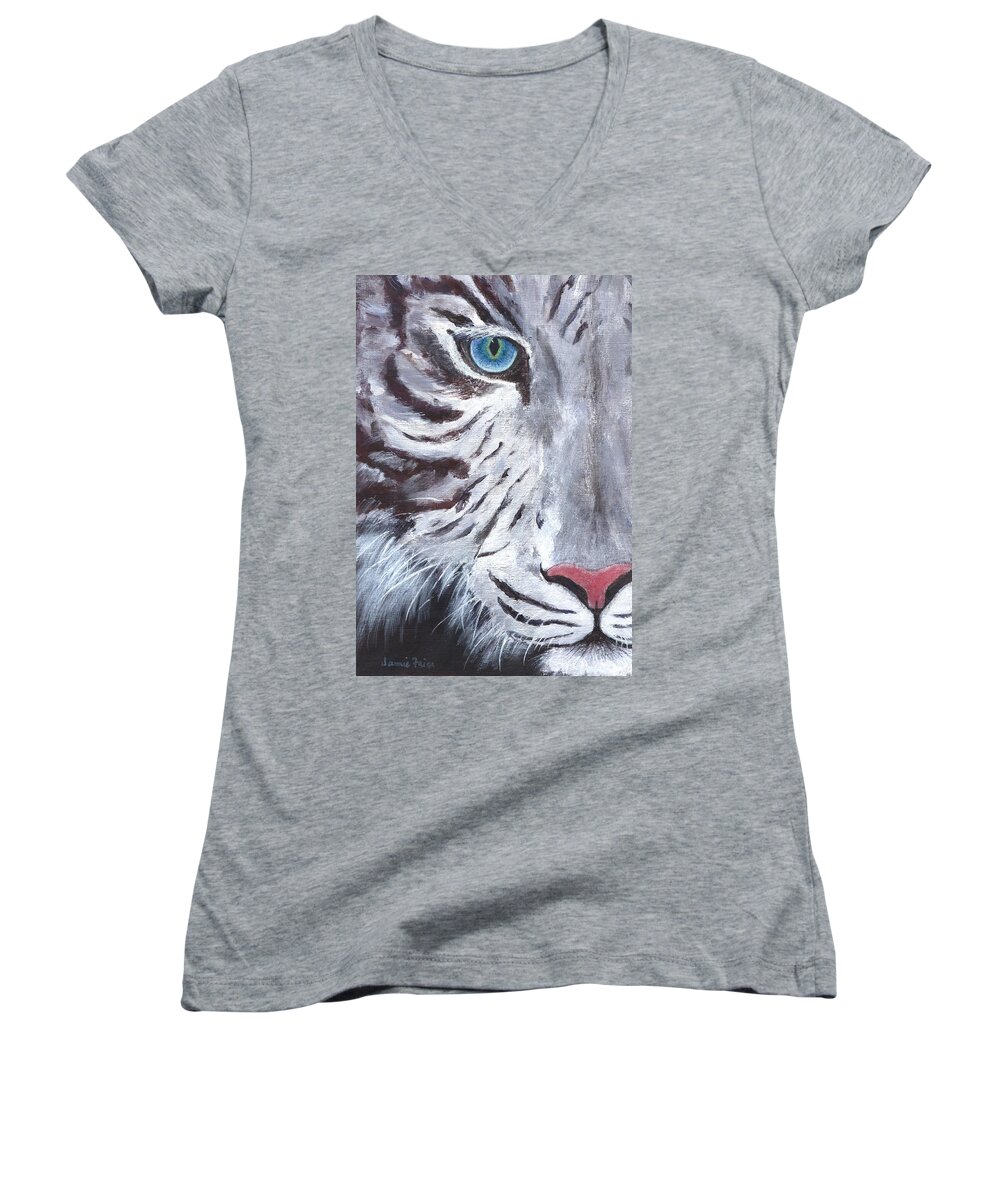 Tiger Women's V-Neck featuring the painting White Cat by Jamie Frier