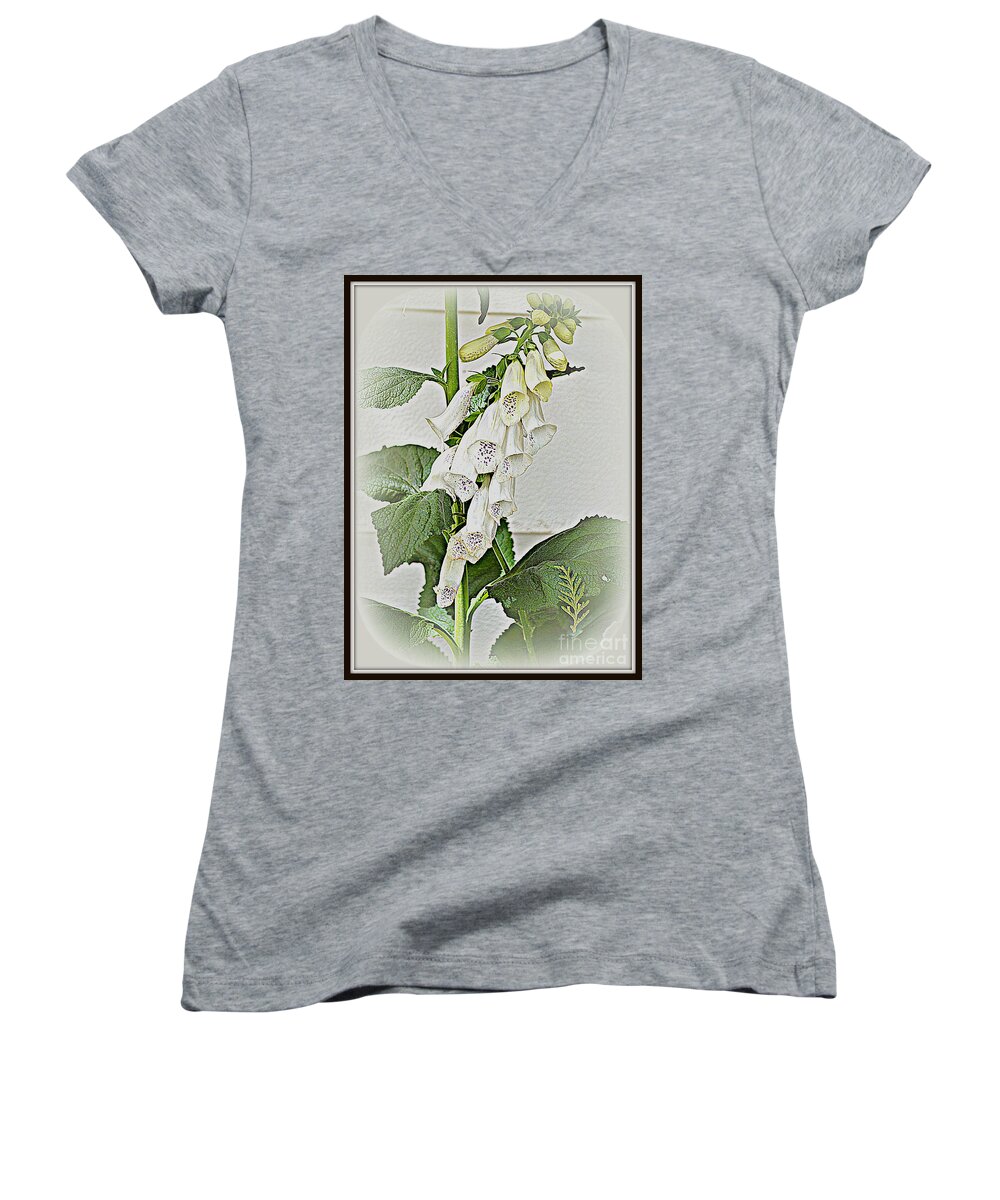 Botanical Women's V-Neck featuring the photograph White Foxglove by Diane montana Jansson