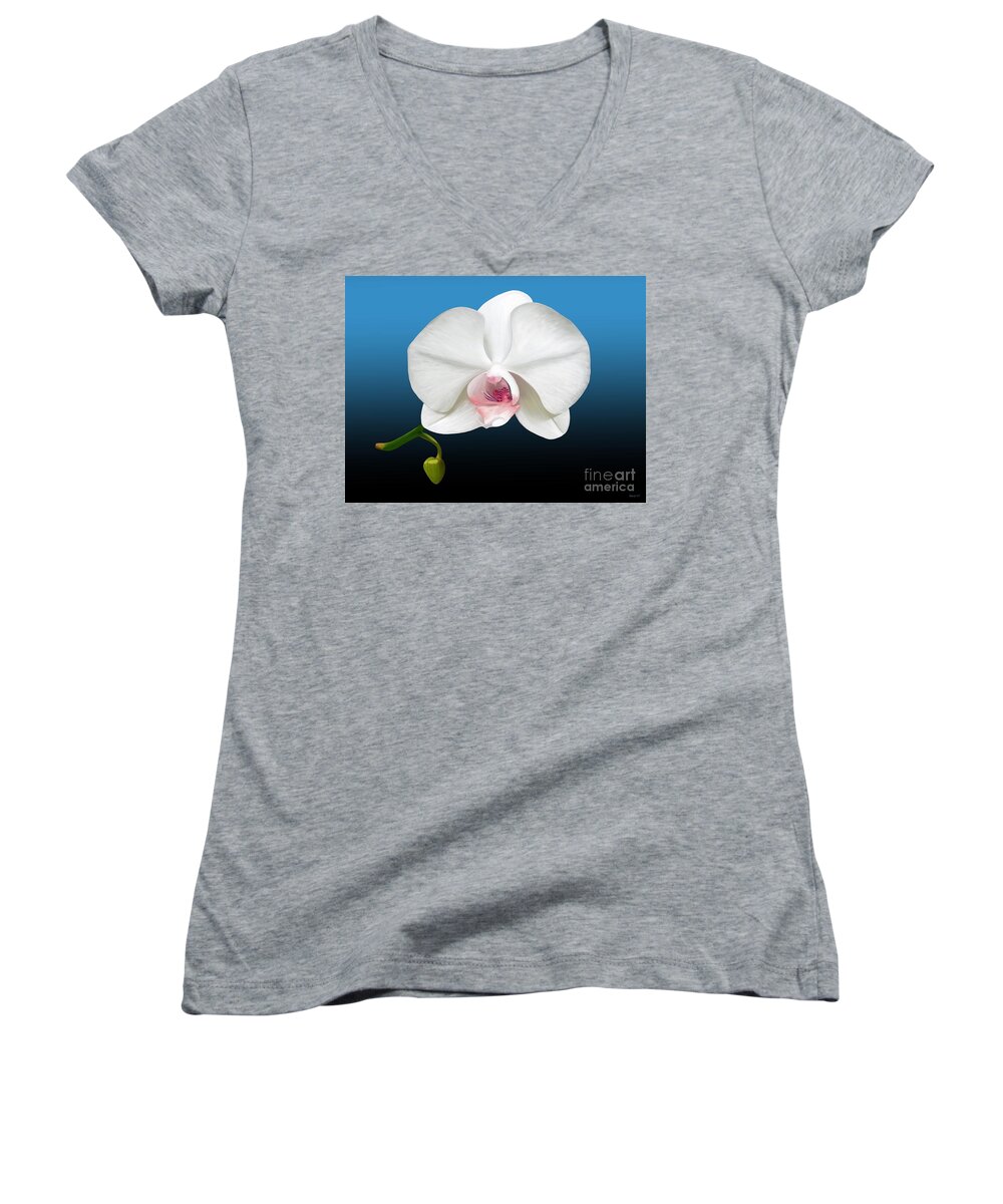 Orchid Women's V-Neck featuring the digital art White Orchid by Rand Herron