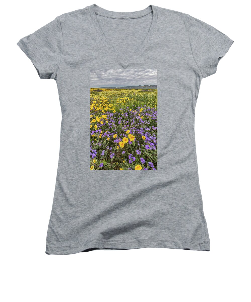 Blm Women's V-Neck featuring the photograph Wildflower Super Bloom by Peter Tellone