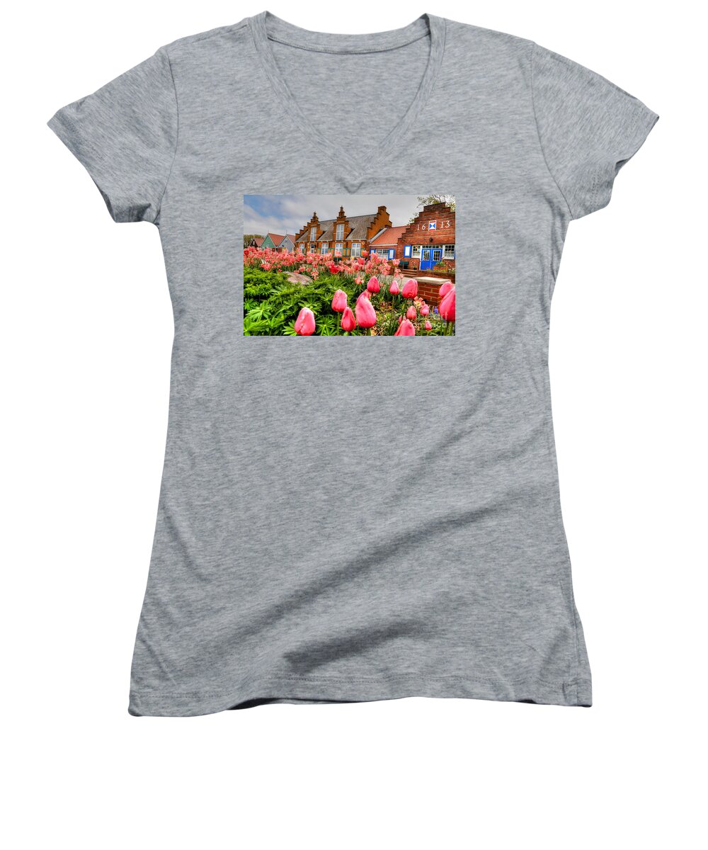 Tulips Women's V-Neck featuring the photograph Windmill villa by Robert Pearson