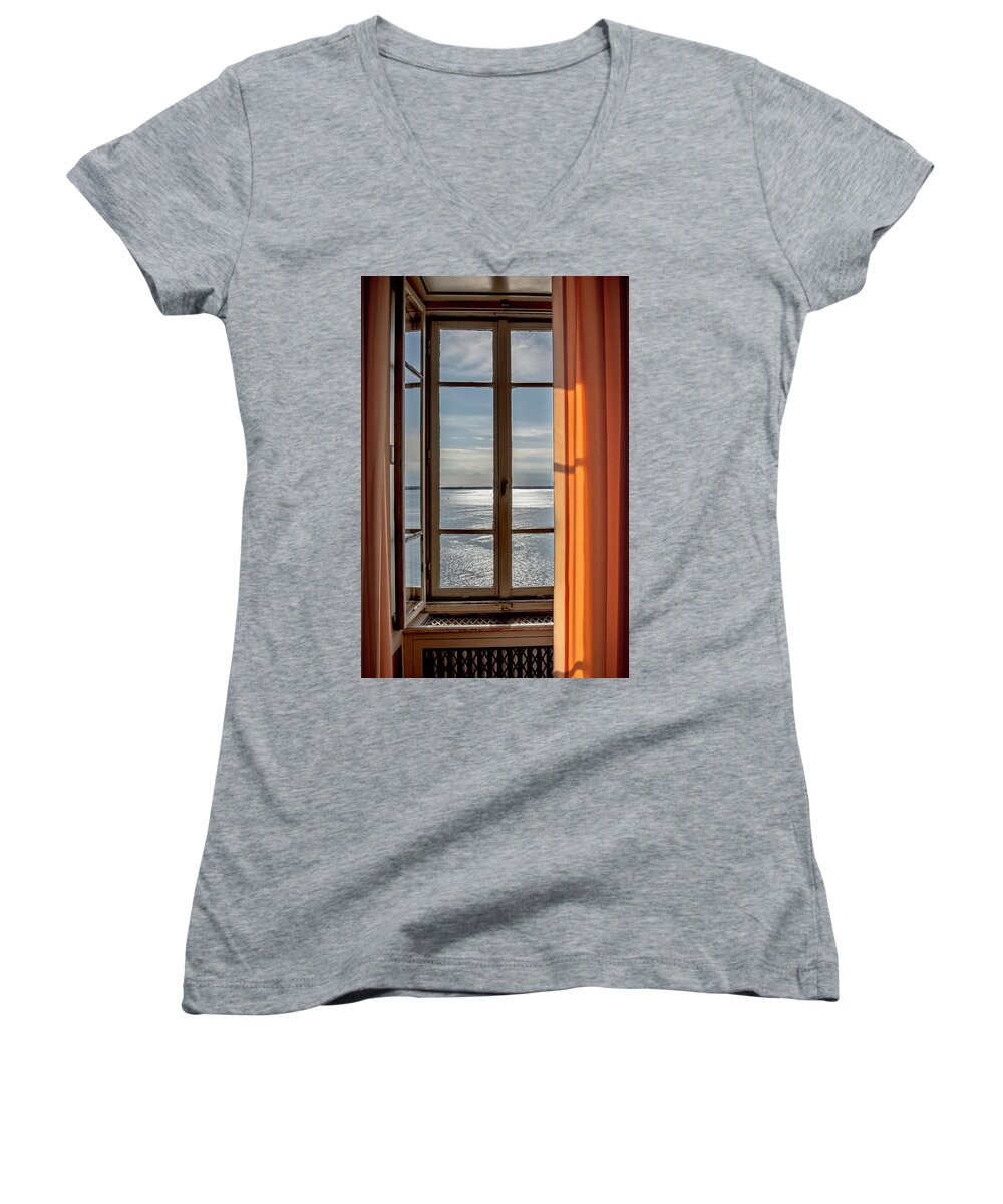 Window Women's V-Neck featuring the photograph Window with a view by Wolfgang Stocker