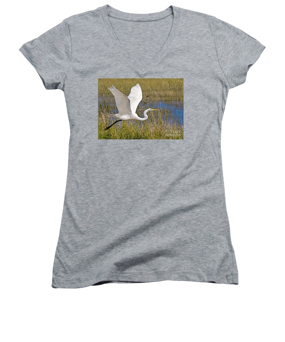 Birds In Flight Women's V-Neck featuring the photograph Wings by Judy Kay