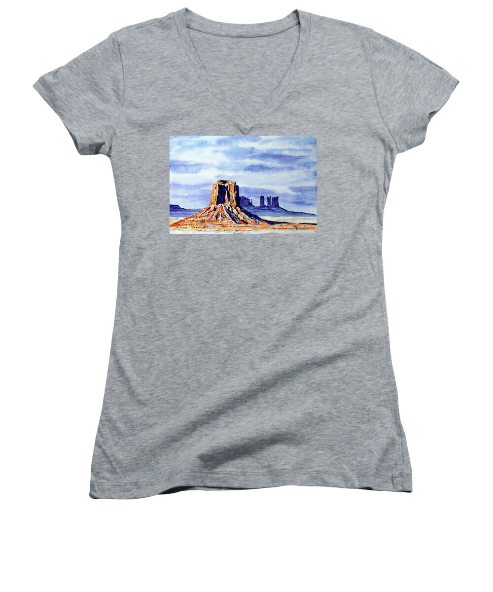 Morning Women's V-Neck featuring the painting Winter at Merrick Butte by Timithy L Gordon
